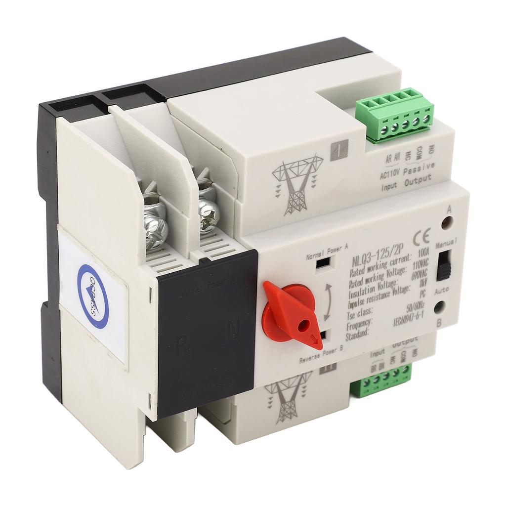 AC110V 100A Dual Power Automatic Transfer Switch 35mm Rail Mounting 2P ATS Generator Transfer Change