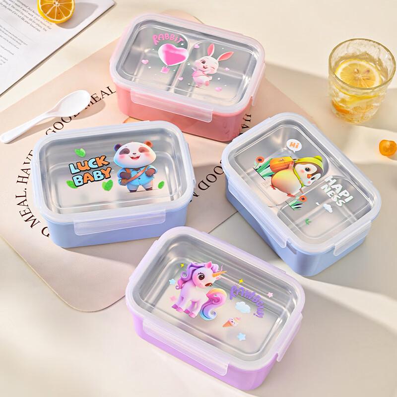 

304 Stainless Steel Insulated Bento Box with Cartoon Lid & Spoon