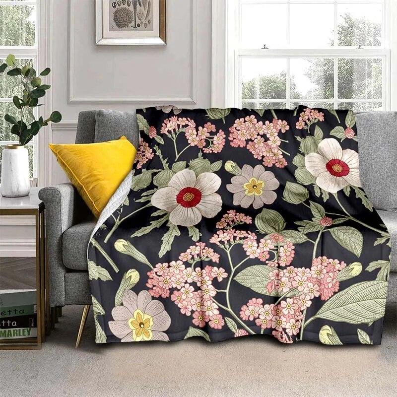 Módní přikrývka se zářivými květinami – lehký flanelový přehoz na pohovku, přikrývka s digitálním potiskem s měkkou a červotočivou flanelovou látkou