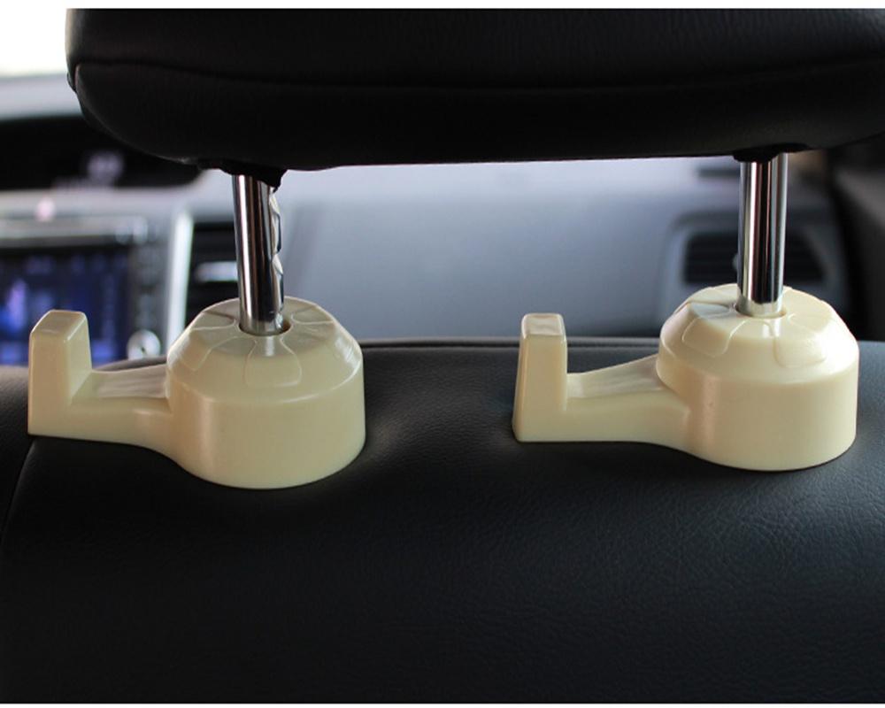 Plastic 2pcs Beige Auto Car Seat Headrest Internal Hook Organizer Multifunction