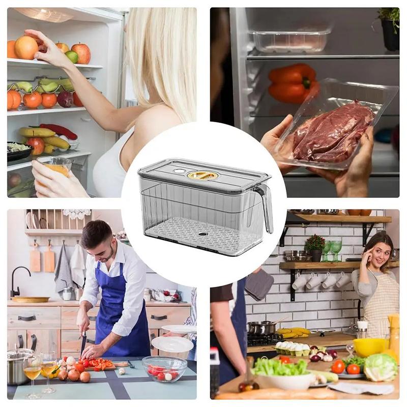 Kitchen Refrigerator Storage Box Fridge Organizer With Lids And Handles Fruit Boxes Drain Basket Storage Containers Pantry
