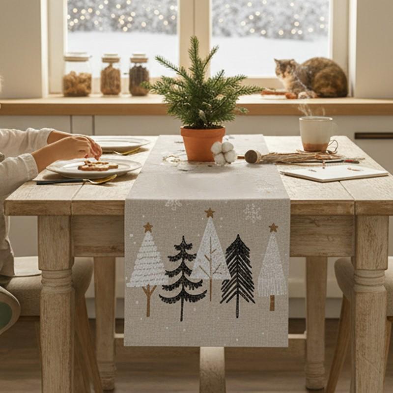 33x275cm Christmas Linen Table Runner Party Decor Winter Kitchen Dining Table Runners Reusable Xmas Table Cloth Decoration New