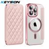 KEYSION Custodia Portafoglio a Libro in Pelle Placcata per iPhone 11 12 13 Pro Max Slot per Carte Ricarica Wireless Magnetica Cover Posteriore del Telefono