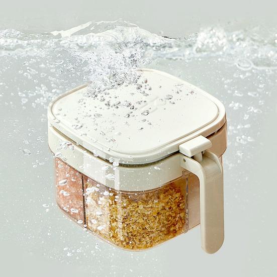 Multi-Compartment Spice Organizer with Spoon Clear Lid Stackable Seasoning Container for Salt Sugar Pepper BPA-Free Space-Saving Kitchen Storage for
