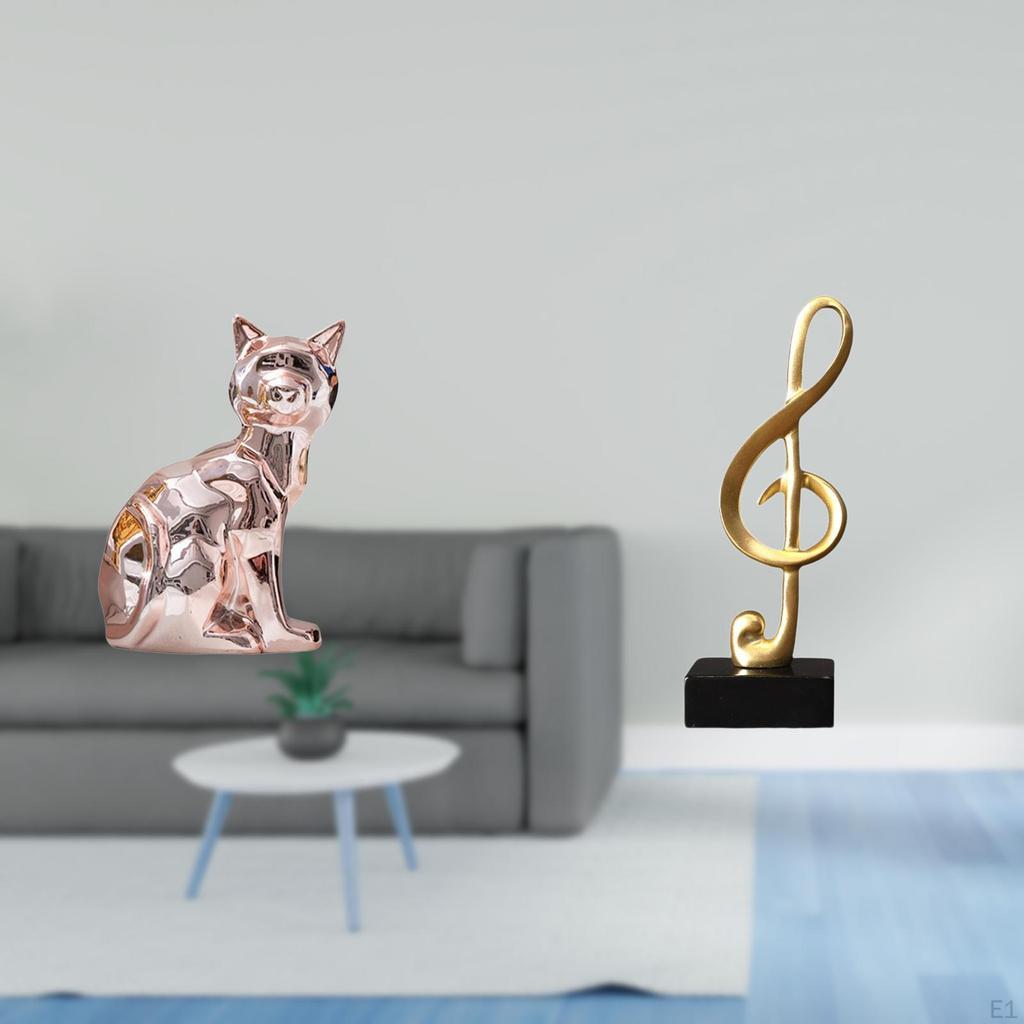 Cat Music Note Statue Decorative Figurine Animal Sculpture Art Craft Ornament Resin Creative