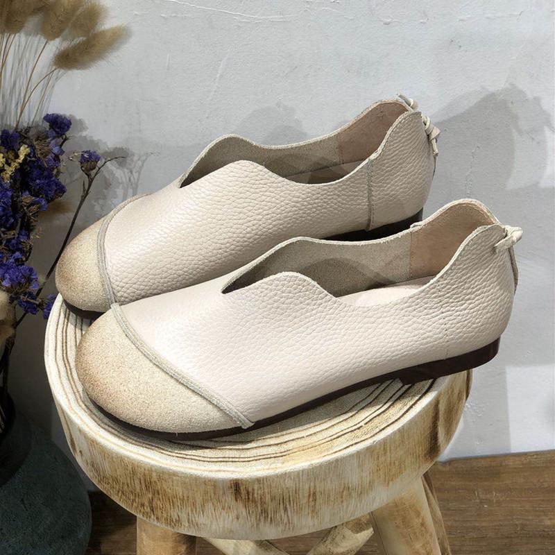 

Literary Handmade Genuine Leather Women s Retro Soft Flat Round Toe Cowhide Granny Shoes 36