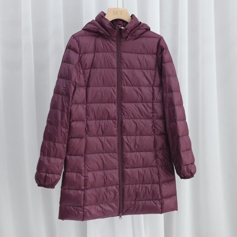 Womens Lightweight Detachable Hooded Down Coat Mid-Length Slim Fit Winter Jacket Daily Wear