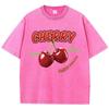 Street Woman Washed T-Shirts Sweet Cherry Aways Fresh Print Short Sleeve Comfortable Cotton Oversize Tops Female Clothes