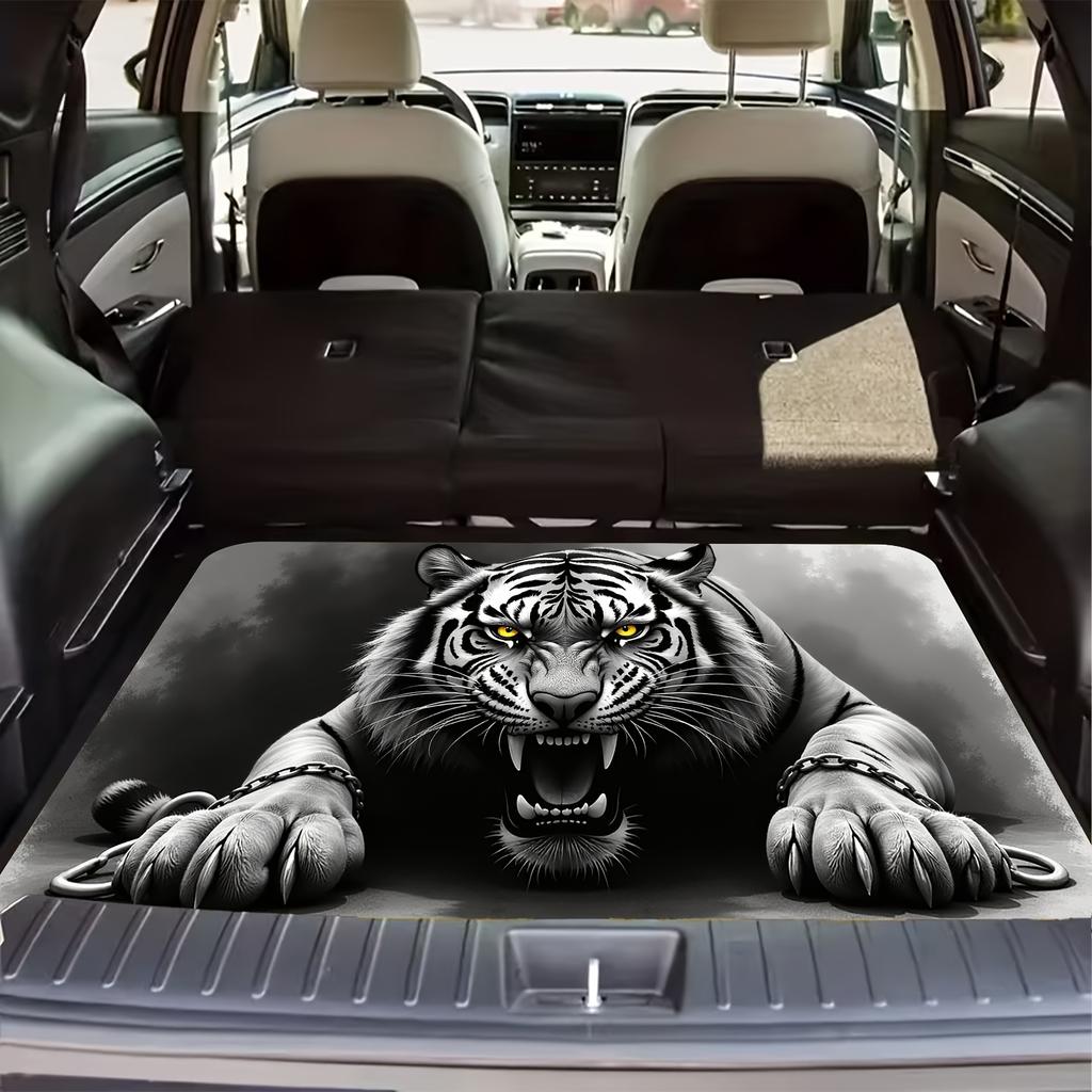 1Pcs Fierce Tiger Print Car Trunk Mat with Anti Slip Cargo Liner Waterproof Rear Storage Protector Floor Mat for SUV Sedan Vehic