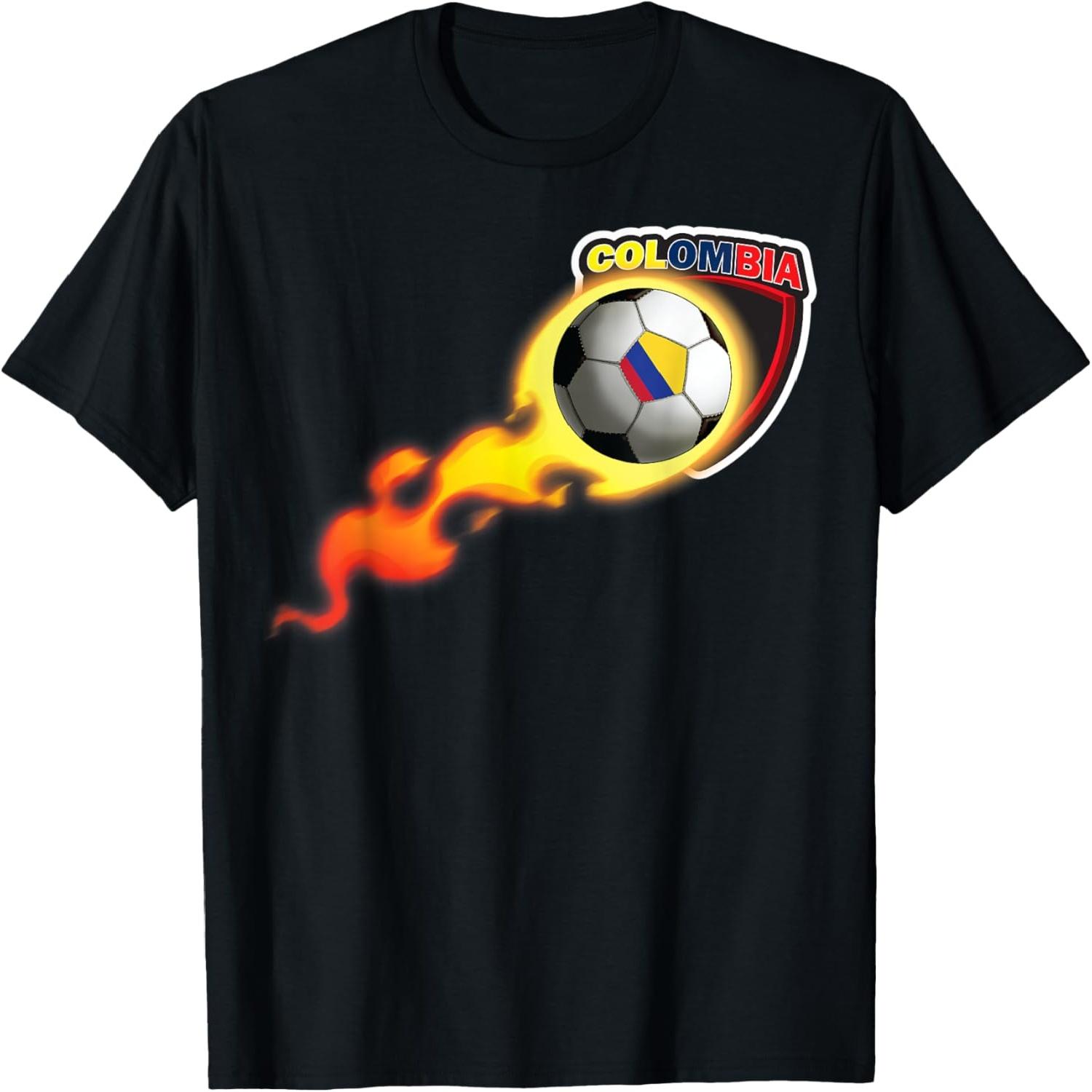 Colombia Pelota en Llamas Soccer Futbol Tshirt T-Shirt S разноцветный