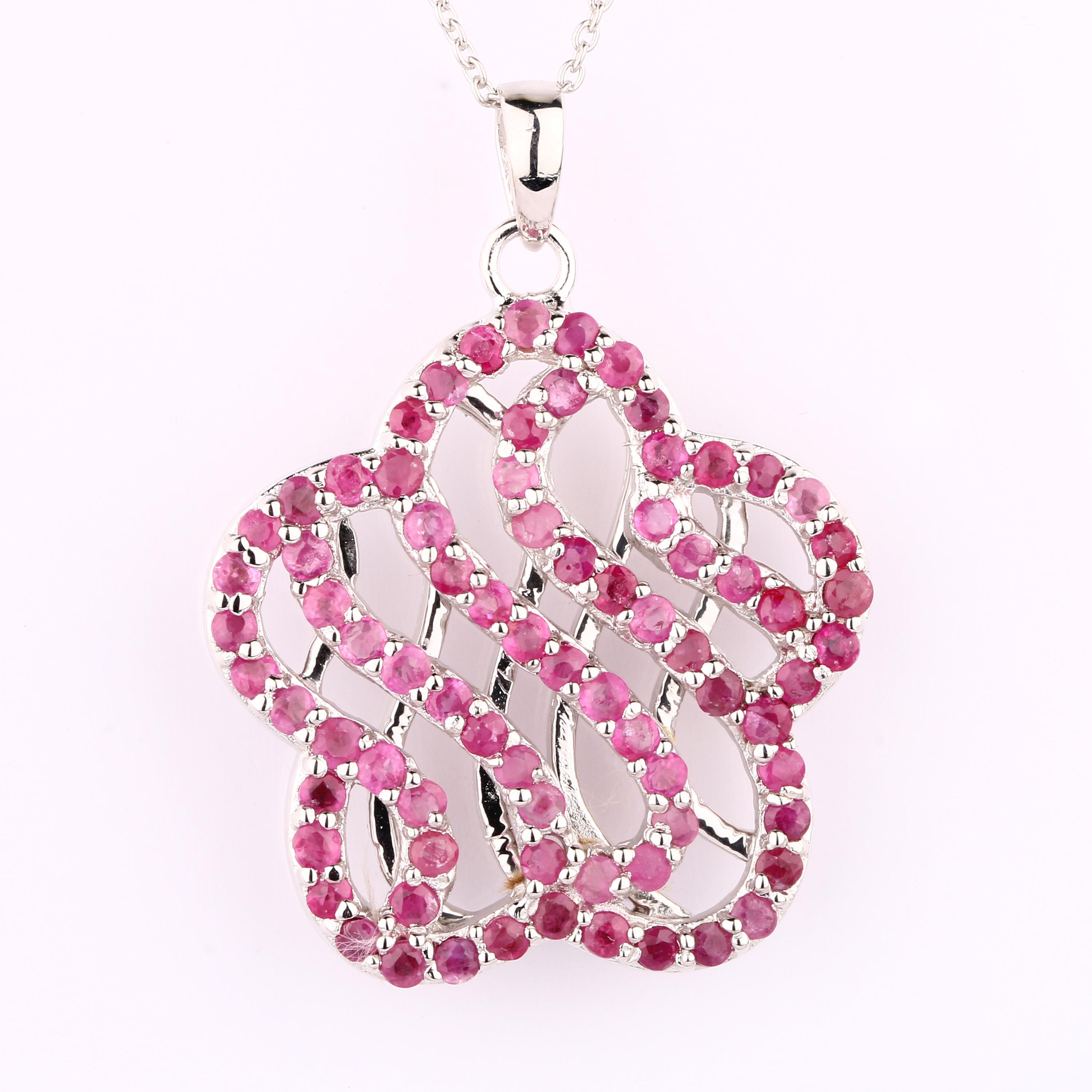 

Natural Bkk Ruby Pendant 925 Sterling Silver Rhodium Plated Round Gemstone Handmade Fine Jewelry Gift for Her срібний