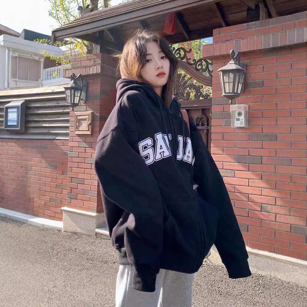 

Новая куртка-кардиган на молнии для женщин на осень и зиму Новая толстовка с капюшоном в стиле ретро, топ в стиле ленивой моды S