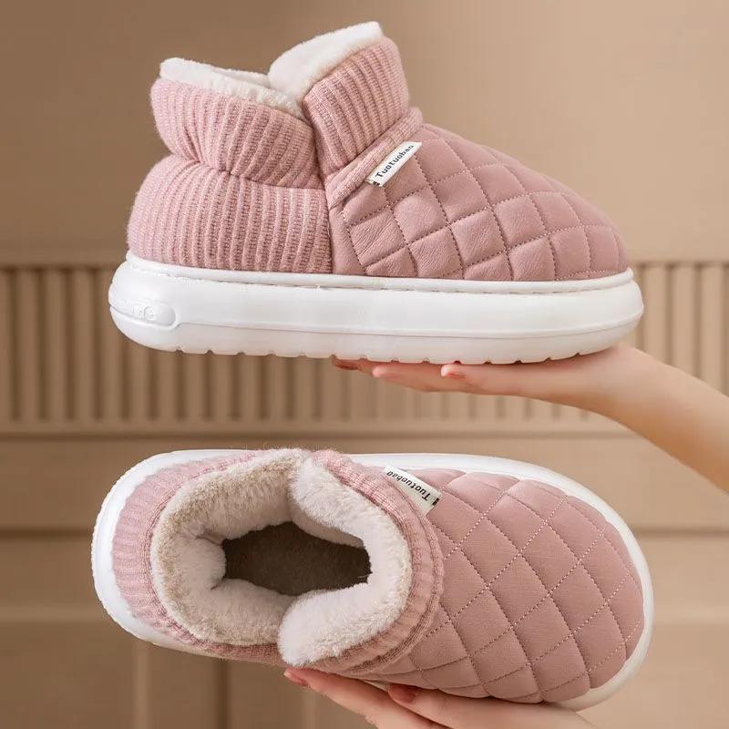 Winter Thick Soled Anti Slip Warm Cotton Shoes with Fleece Bag and Cotton Slippers for External Wear