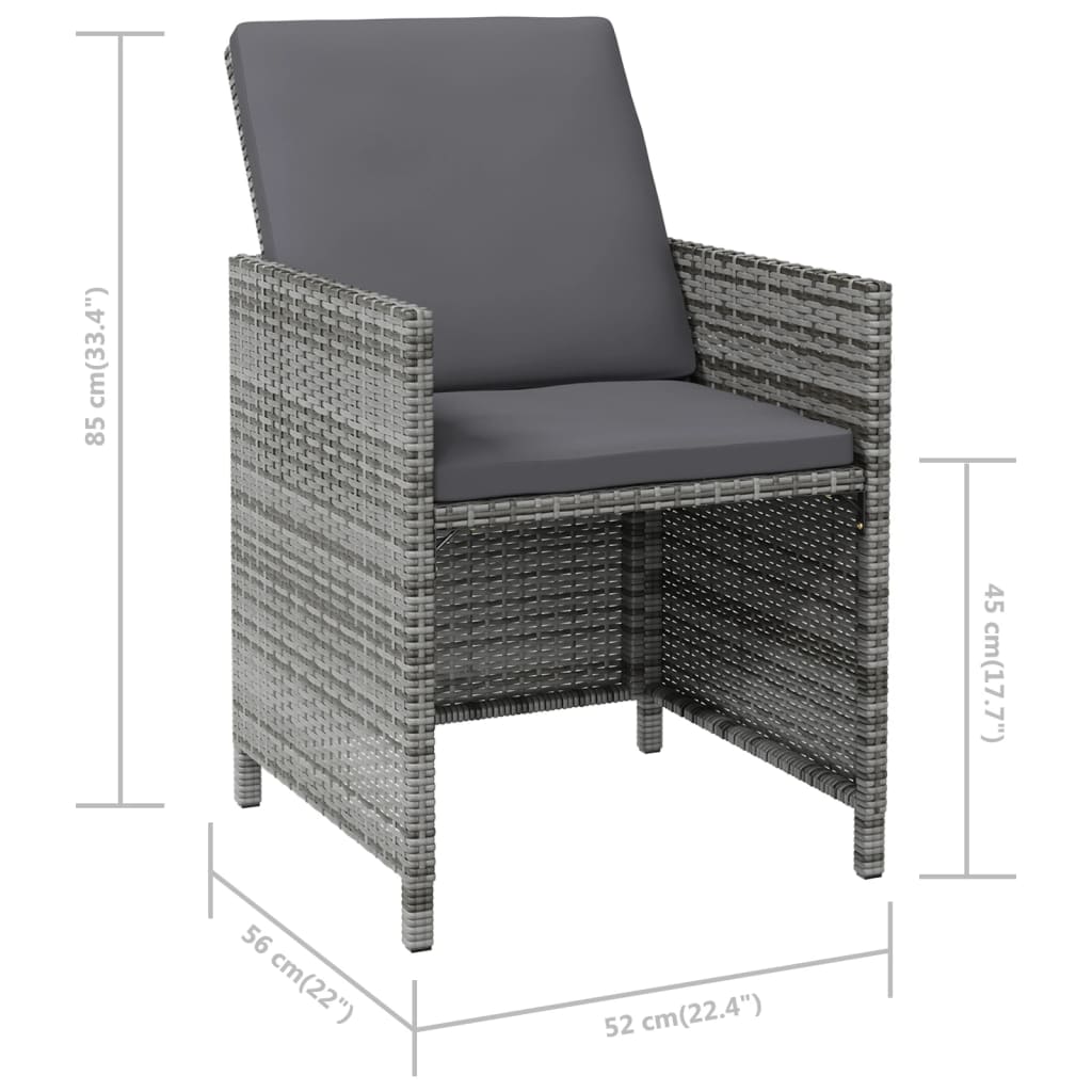 4 Piece Garden Chair and Footstool Set Grey Poly Rattan