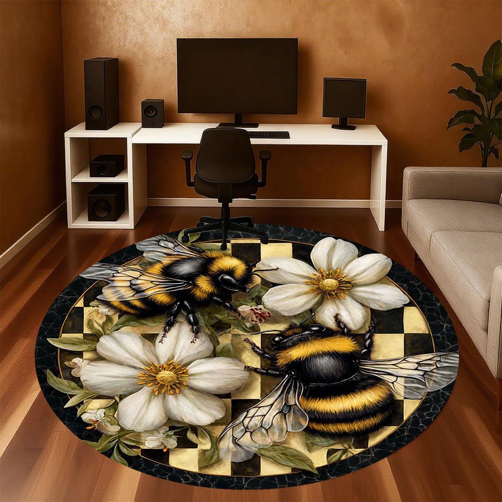 1PC Bumblebee Flowers Office Round Area Rug, Under Office Chairs Bedroom Living Room Home Decor, Carpet for Office -1110073