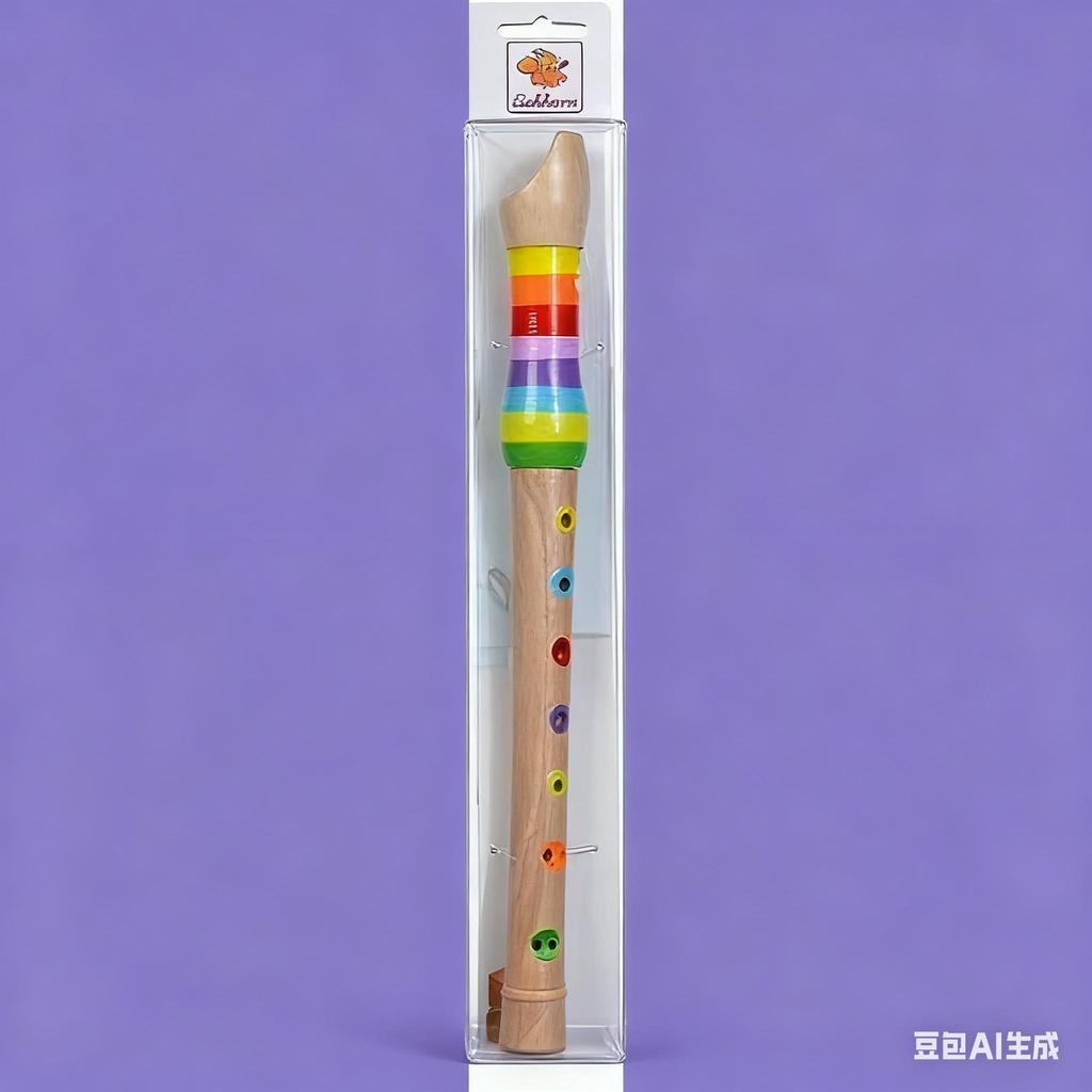 Eichhorn - Music Wooden Flute, Colourful Wooden Flute with 7 Holes, Includes Songbook with Three Songs To Replay, 32 Cm Long, from Four Years