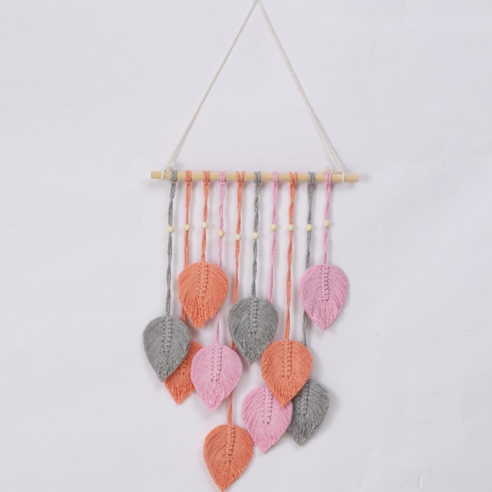 

Handmade Boho Wall Decor Macrame Wall Hanging Pendant Wall Art Leaf Tapestry Home Decor розовый