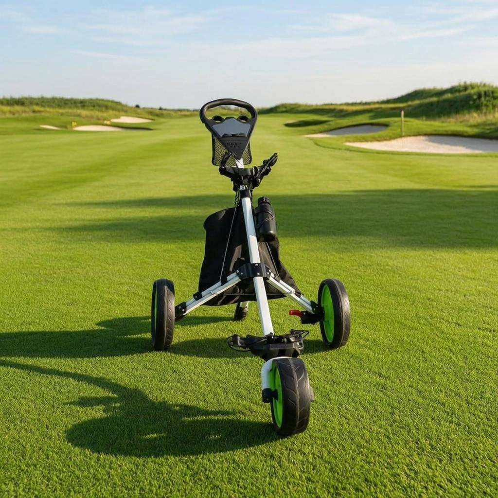Foldable Golf Push Trolley Adjustable Handle Aluminum Golf Bag Trolley Quick Fold Accessory Holders For Golfers Driving Range