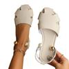 Large Size Sandals Women's Summer New Style Flat Bottom Pearl Decorative Foot Bag Head Sandals