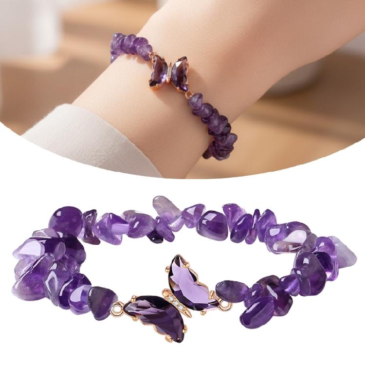 Healing Crystals Bracelet With Irregular Gemstones Beads Butterfly Decoration Adjustable Jewelry For Relaxation