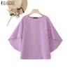 ZANZEA Damen Casual Rundhals 3/4 Ärmel Lockerer Überwurf Bluse