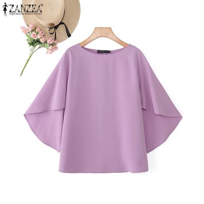 Women Casual Round Neck 3/4 Sleeve Loose Cover Up Blouse