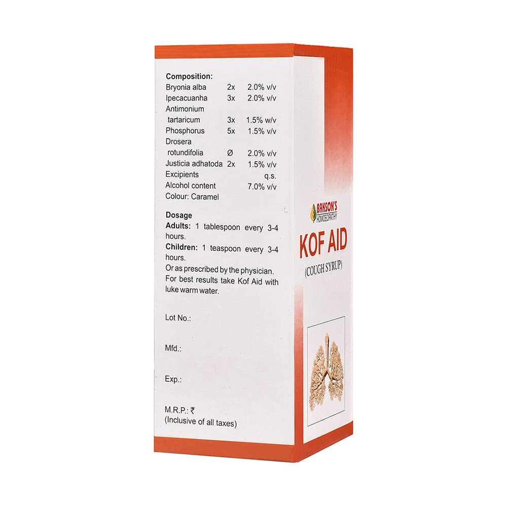 Bakson 's Homoeopathy Kof Aid Syrup 450 Ml Pack of 1 | Gentle Relief for Dry & Wet Cough