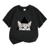 Kids Boys Girls 100% Cotton Crew Neck Short Sleeve T-Shirt, Cute Surprise Peeking Cat Geometric Black Triangle Pattern Casual Breathable Summer Tee Fo