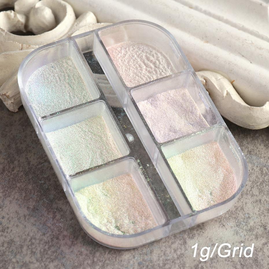 6 Gitter Nagelglitzer Aurora Spiegelpuder Perlenmuschel Reibpigment Seife Glitzer Charm Nails Art Design