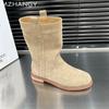 Moda Zamszowe Damskie Śniegowce do Połowy Łydki Płaskie Buty Modowe Kobieta Trend 2025 Zimowe Botki Chelsea Goth Nowe Mujer Krótkie Botki