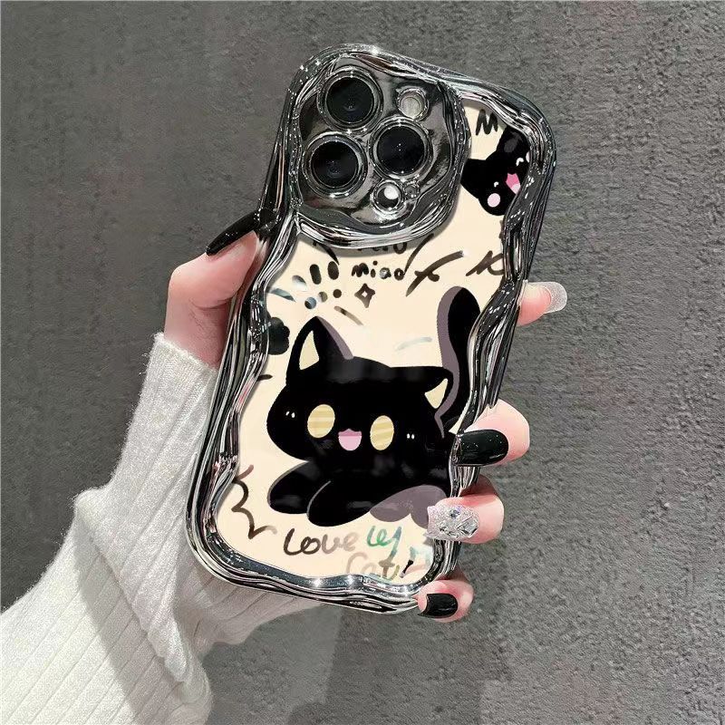 

Electroplating Cartoon Black Cat Suitable for Apple 16 Mobile Phone Case New Iphone15promax Anti Fall 13 Personality 14 Apple 16PROMAX