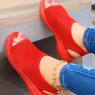 2021 Summer New Women's Mesh Knit Fishmouth Sandals with Thick Sole, Plus Size, Slip-On