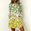 Robe Longue à Manches Longues et Col pour Femme avec Imprimé de Noël pour Fête de Fête