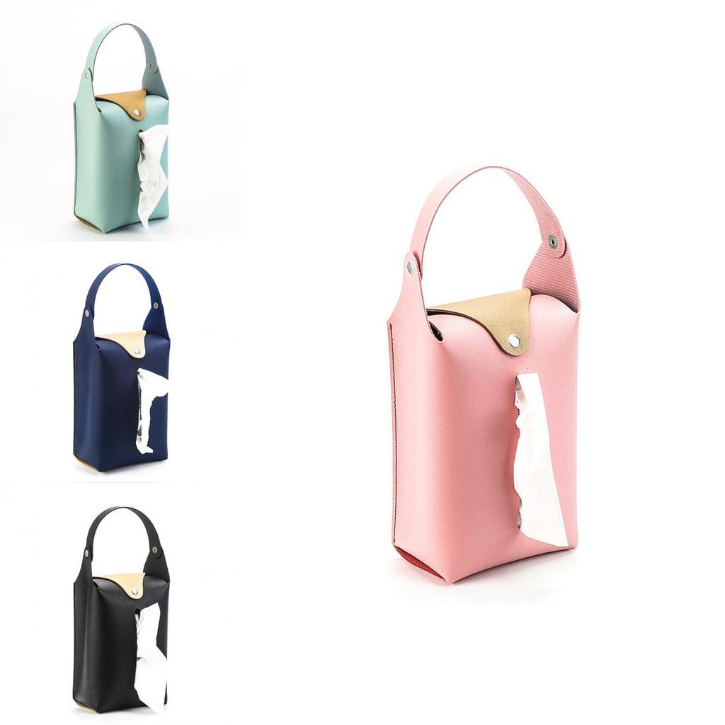 Customizable Leather Paper Towel Box For Car Living Room Bathroom Black Blue Pink Gray Beige