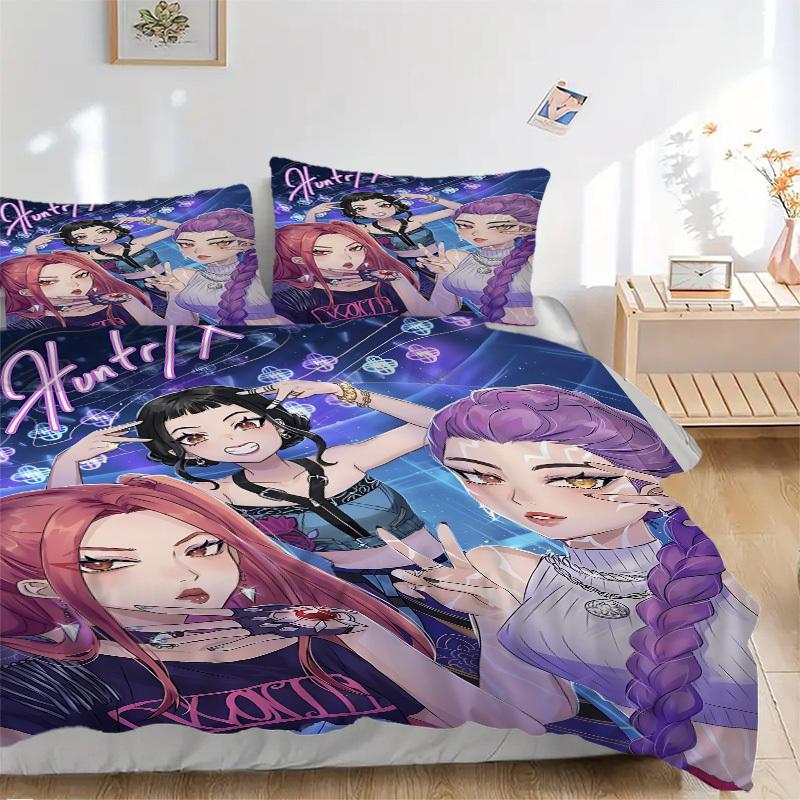 

3 шт. Huntrix, Комплект пододеяльника K-pop, 1 пододеяльник + 1/2 наволочки (Без вкладыша), Пододеяльник для двуспальной кровати, Комплект постельного белья, Постельное белье, Сезонное постельное 135x200cm