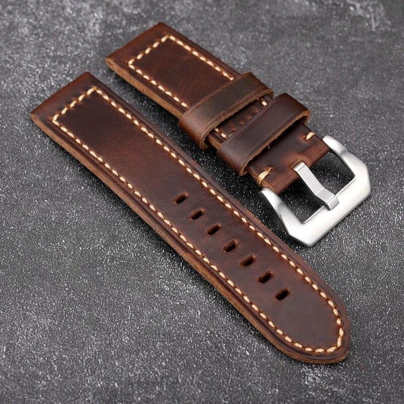 

Кожаный ремешок для часов ручной работы 20, 22, 24, 26 мм. Первый слой коровьей кожи сложен пополам, чтобы получился браслет кофейного цвета. 24mm