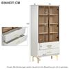 Glass Display Cabinet LED Lights, White 2 Doors & 2 Drawer, Modern Bookcase Adjustable Shelves, Metal Legs, Living Room Office Dining Room
