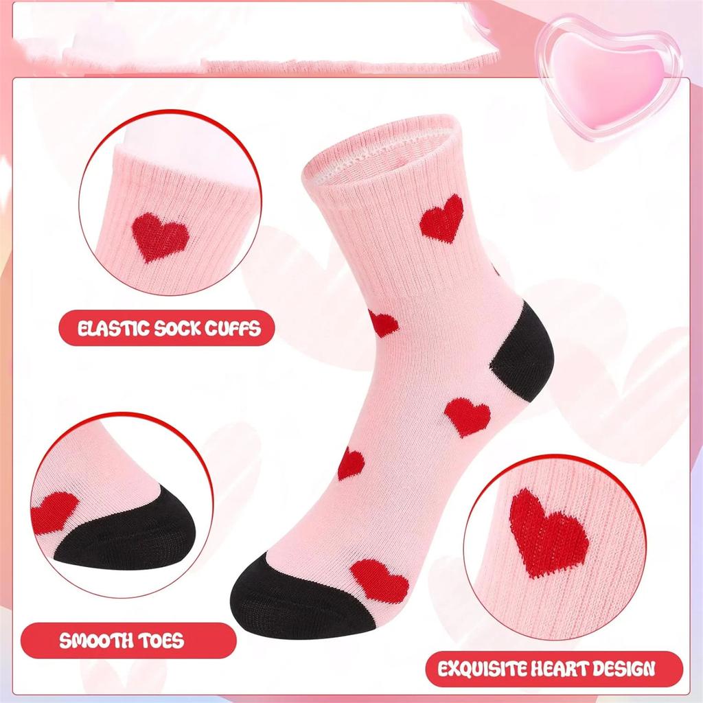 A Pack Of 5 Pairs Of Cute Heart-patterned Cotton Socks For Girls, Seamless Mid Calf Athletic Socks, Suitable For Children Aged 9-12.