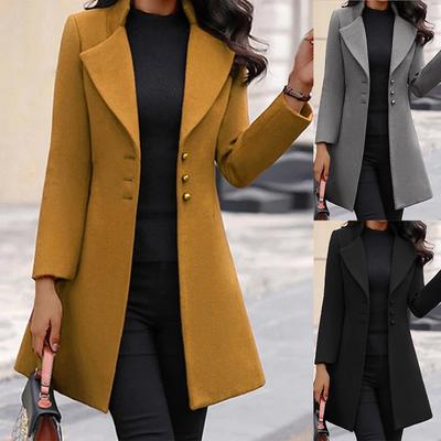 New Autumn and Winter Women Mid-length Retro Elegant Lapel Fashion Slim and Warm Solid Color Slim Woolen Coat Winter Coat