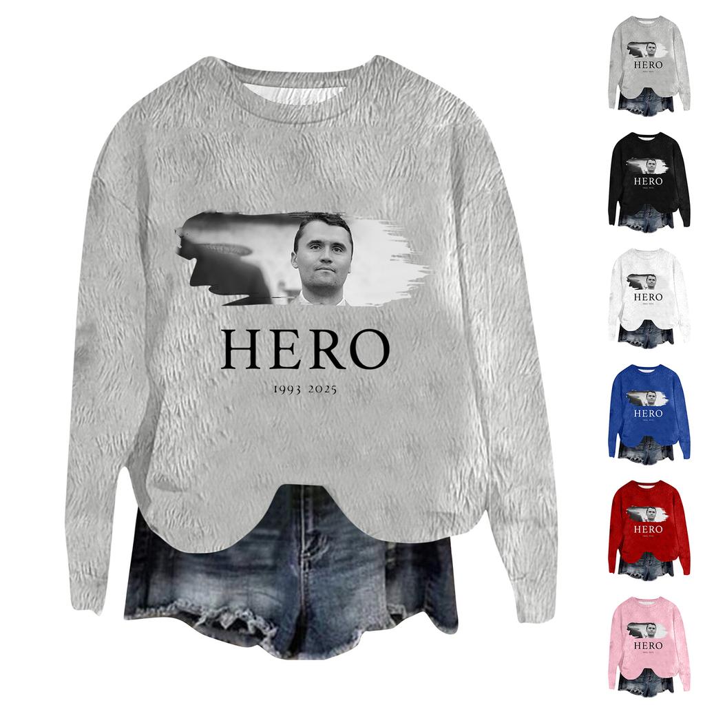 Women's Fashion Round Neck Pullover Top Long Sleeve Tee Printed Sweatshirt