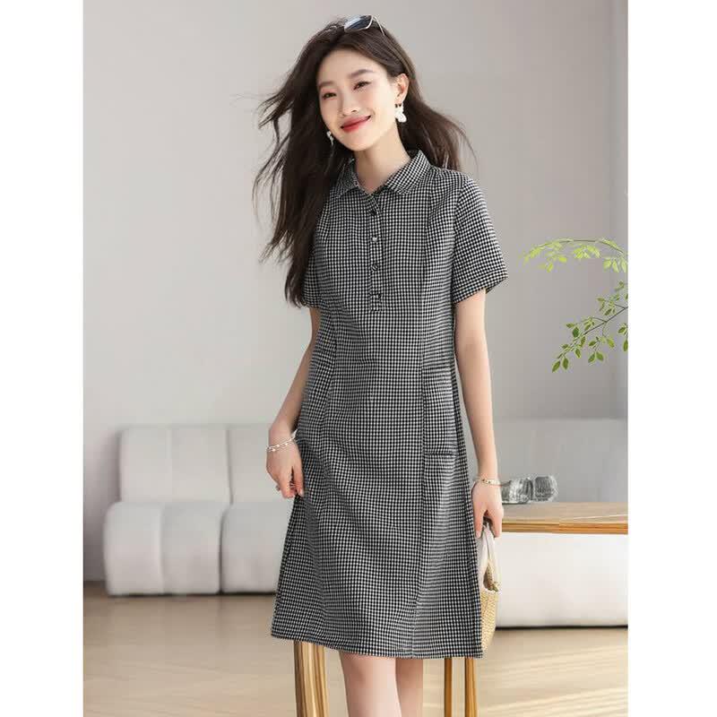 D.F.DEAR Women's Classic Plaid Lapel Mid-Length Dress