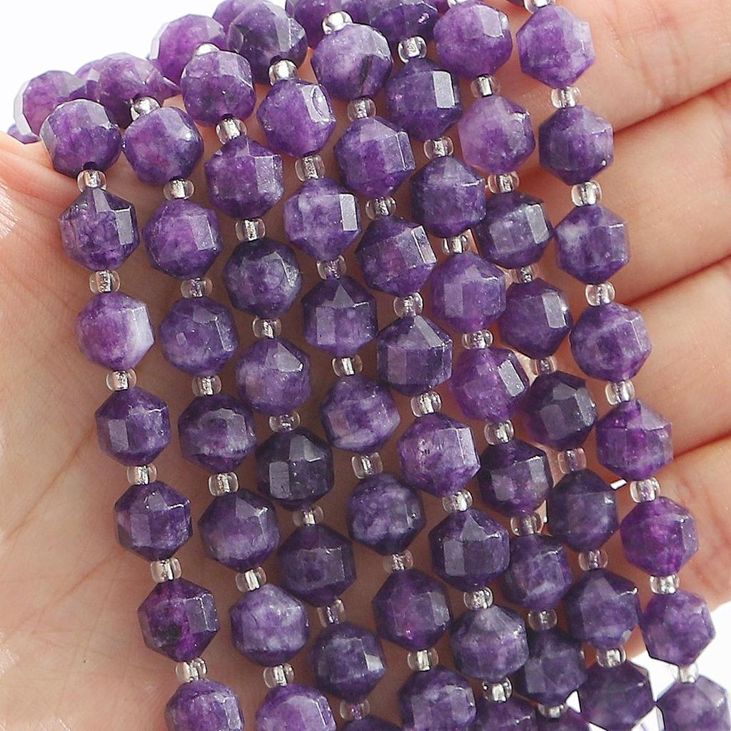 Faceted Natural Stone Spacer Beads, 8/10mm 15” Strand Loose Beads for DIY Jewelry