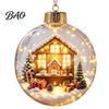 LED Christmas Indoor Decor Lighted Ornaments, 3D Miniature Scene Hanging Balls with Warm Light, Cute Party Supplies Reindeer Penguin Bear Clear