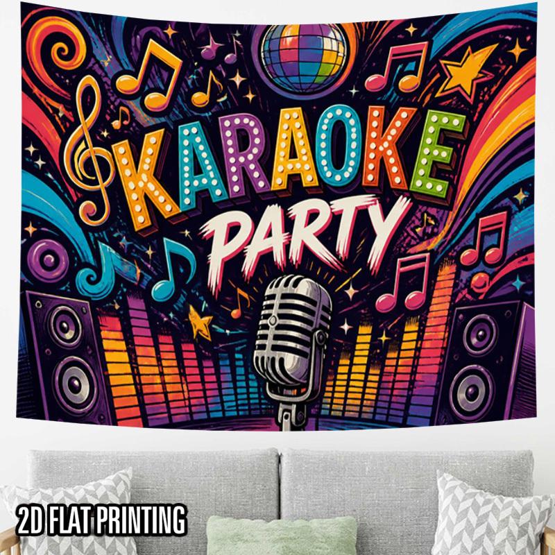 2D Flat, 1pc Horizontal Music-Themed Tapestry Suitable for Parties, Karaoke Backdrop & Photo Booth Wall Hanging - Colorful Music Notes & Instruments D