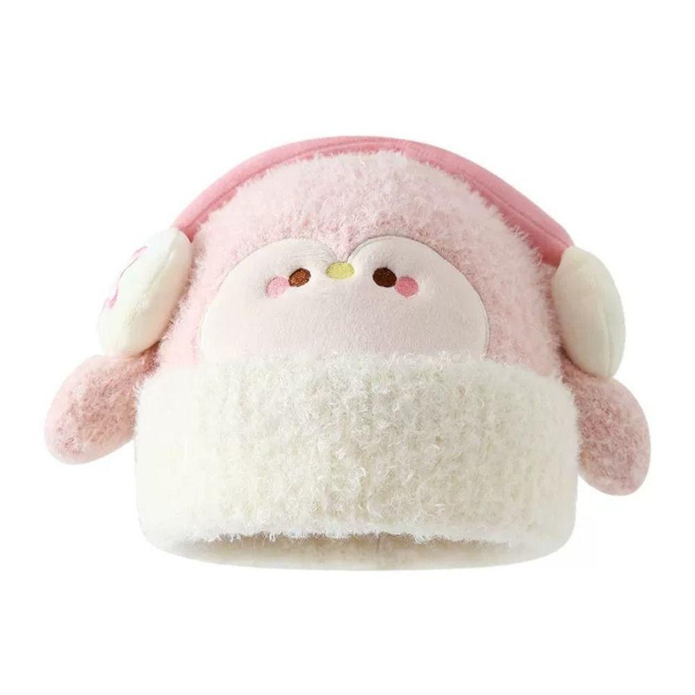 Warm Kids Plush Winter Hat Cartoon Thick Knit Earflap Hat Cute Penguin Beanie Outdoor