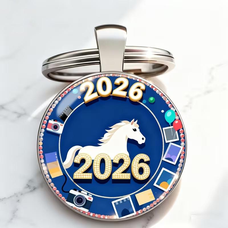 Zodiac Year Of The Horse 2026 Series Pattern Circular Keychain Pendant Backpack Decoration Gifts