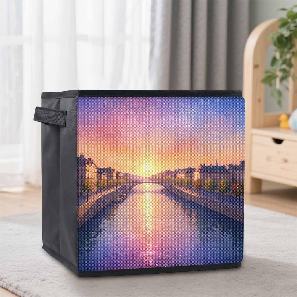 Wunderschöner Fluss 5D Diamantmalerei Aufbewahrungskorb Vollrunde Bohrmaschine Mosaik Diamantstickerei Kreuzstich-Kits Heimdekor Heimdekor