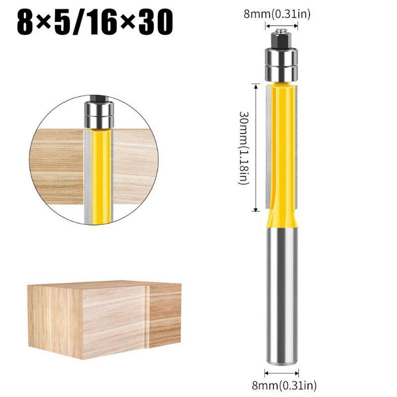 

Фреза кромочна з подвійним підшипником Фреза для фрезера Професійна фреза для обробки деревини Фреза для дерева Хвостовик 8 мм 8*5/16*30 жовтий