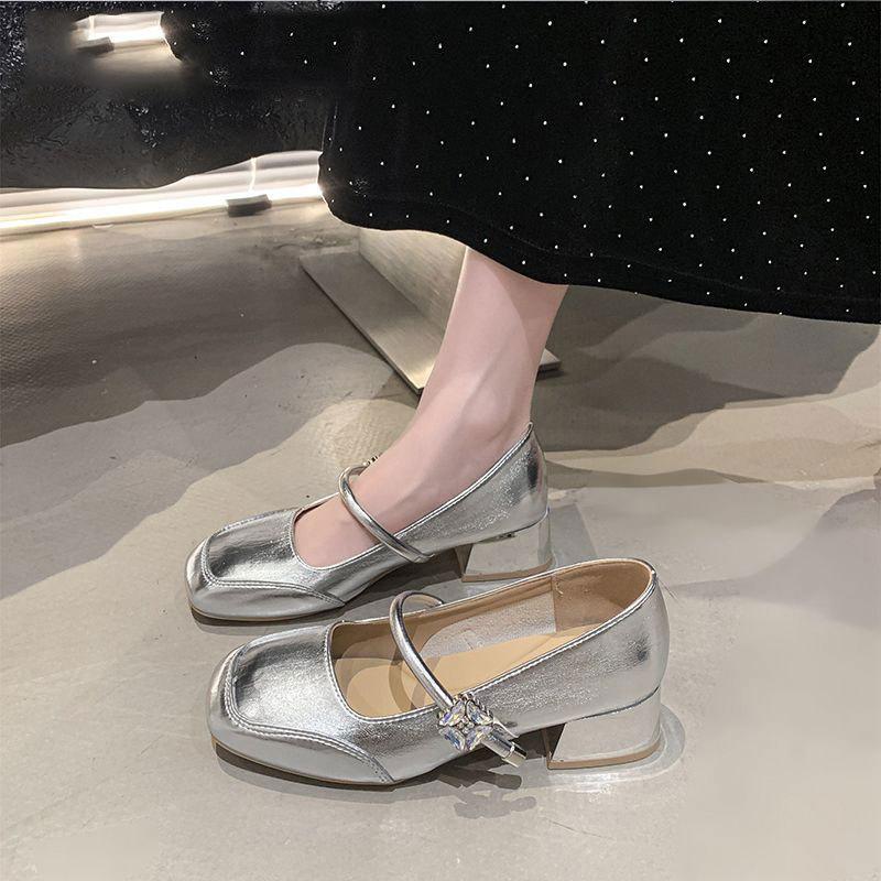 French retro Mary Jane shoes women's 2025 spring and summer new versatile single shoes light mouth silver small leather shoes Doudou shoes