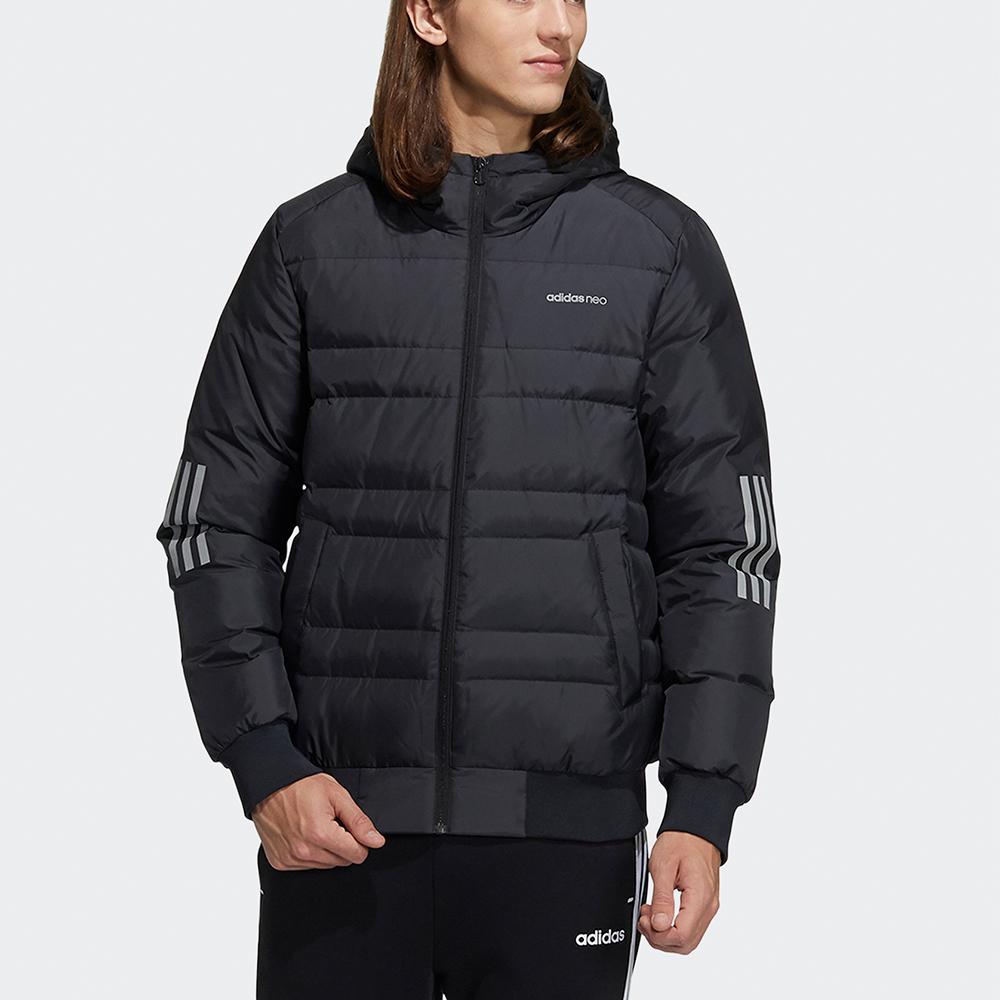 Adidas Neo Metallic Three-Stripe Sports Hooded Down Jacket Winter Men Outerwear Black H45283